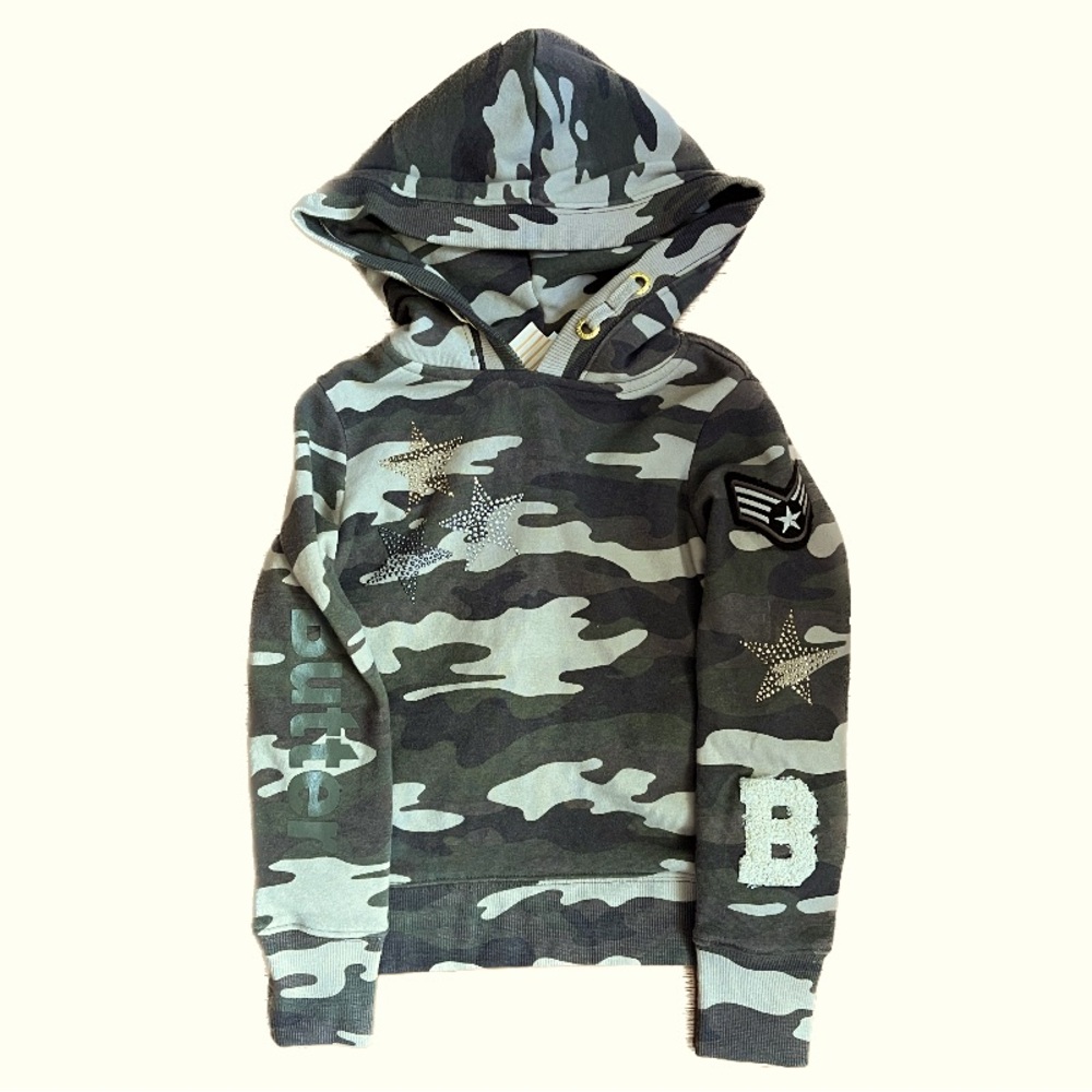 NWT Butter Super Soft Camo Military Hoodie Sweatshirt Split Slit Back